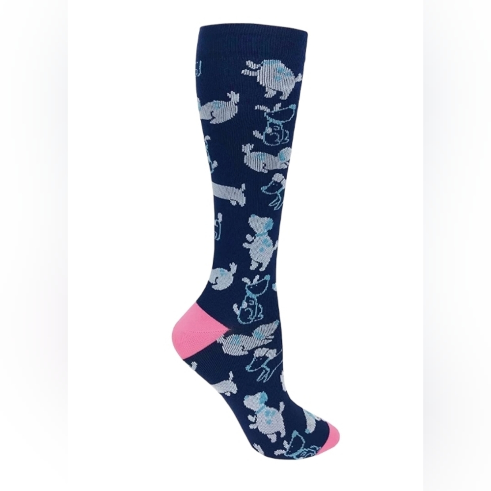 Prestige Medical 12" Premium Knit Compression Socks: Puppy Party on Navy,2 Count